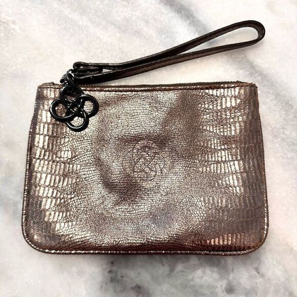 Stella & Dot Metallic Vegan Leather Snakeskin Finished Wristlet Bronze Small - Picture 1 of 2